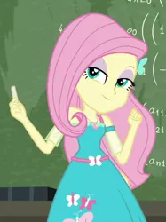 Size: 660x884 | Tagged: safe, derpibooru import, screencap, fluttershy, a little birdie told me, equestria girls, equestria girls series, clothes, cropped, dress, female, fluttermath, geode of fauna, magical geodes