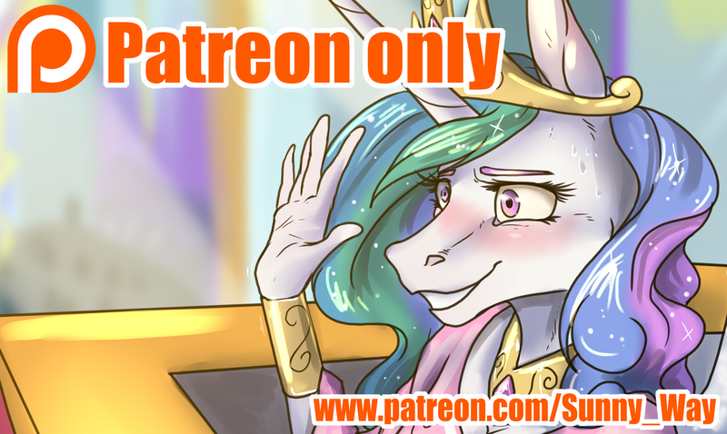 Size: 1672x1000 | Tagged: advertisement, alicorn, anthro, artist:sunny way, artwork, canterlot, cute, derpibooru import, female, horn, patreon, patreon exclusive ad, patreon logo, paywall content, princess celestia, rcf community, safe, smiling, sunny day, wings