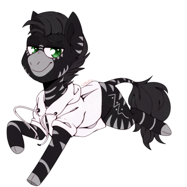 Size: 1000x1000 | Tagged: safe, artist:cinnamonsparx, derpibooru import, oc, zebra, clothes, hoodie, male, reverse zebra, simple background, solo, stallion, transparent background