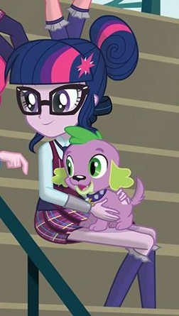 Size: 252x445 | Tagged: safe, derpibooru import, official, screencap, lemon zest, pinkie pie, sci-twi, spike, spike the regular dog, twilight sparkle, dog, equestria girls, friendship games, clothes, cropped, crystal prep academy uniform, female, glasses, hair bun, legs, male, offscreen character, pleated skirt, school uniform, skirt, smiling, socks, spike's dog collar