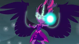 Size: 1920x1080 | Tagged: safe, deleted from derpibooru, derpibooru import, screencap, sci-twi, twilight sparkle, equestria girls, friendship games, armpits, bare shoulders, evil grin, flying, glowing eyes, grin, magic, midnight sparkle, sleeveless, smiling, solo, strapless