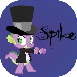 Size: 894x894 | Tagged: artist:awesomeluna, clothes, dancing, derpibooru import, dragon, hat, male, purple background, safe, simple background, solo, spike, tuxedo