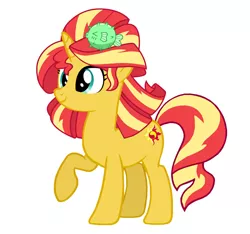 Size: 1184x1109 | Tagged: safe, artist:silverbuller, derpibooru import, sunset shimmer, ponified, fish, pony, puffer fish, unicorn, eqg summertime shorts, equestria girls, good vibes, alternate hairstyle, cute, cutie mark, equestria girls ponified, female, hair accessory, mare, shimmerbetes, simple background, solo, sunset sushi, white background