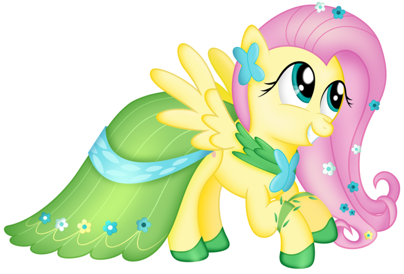 Size: 1024x694 | Tagged: safe, artist:plsim, derpibooru import, fluttershy, pegasus, pony, clothes, cute, dress, female, gala dress, hoof shoes, looking at something, mare, shyabetes, simple background, smiling, solo, transparent background, wings