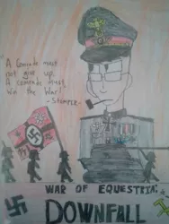 Size: 1536x2048 | Tagged: absurd resolution, anthro, artist:stamper096theater, barely pony related, derpibooru import, downfall, nazi, oc, oc:fuhrer stamper, poster, safe, solo, swastika, tank (vehicle), traditional art