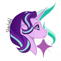 Size: 800x810 | Tagged: safe, artist:drakcatblacksoul, derpibooru import, starlight glimmer, pony, unicorn, bust, cutie mark, cutie mark background, female, mare, portrait, simple background, smiling, solo, white background