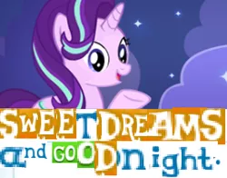 Size: 270x212 | Tagged: safe, artist:horsesplease, derpibooru import, starlight glimmer, pony, unicorn, caption, expand dong, exploitable meme, female, gameloft, good night, image macro, mare, meme, night, smiling, text