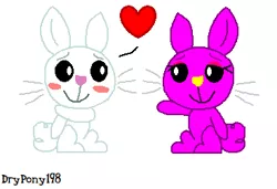 Size: 368x251 | Tagged: angel bunny, animal, artist:drypony198, blushing, derpibooru import, female, floating heart, heart, male, oc, oc:rosie bunny, rabbit, rosel, safe, straight