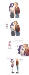 Size: 1383x3484 | Tagged: safe, artist:tcn1205, derpibooru import, applejack, rarity, sweetie belle, human, equestria girls, blushing, cloud, comic, cowboy hat, cute, diasweetes, female, hat, humanized, jackabetes, kissing, lesbian, overprotective, pony coloring, protective little sister, raribetes, rarijack, shipping, simple background, stetson, white background