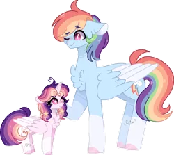 Size: 1280x1141 | Tagged: safe, artist:moon-rose-rosie, derpibooru import, rainbow dash, oc, oc:celestial moon, alicorn, pony, chest fluff, magical lesbian spawn, offspring, one eye closed, parent:rainbow dash, parent:twilight sparkle, parents:twidash, rainbow blitz, rule 63, simple background, size difference, transparent background, wink