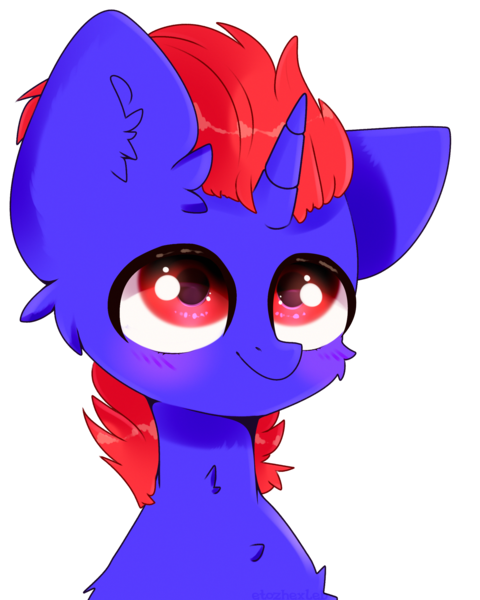 Size: 2000x2500 | Tagged: safe, artist:etoz, derpibooru import, oc, oc:blue blazes, unofficial characters only, pony, unicorn, blushing, bust, looking up, male, red hair, simple background, smiling, stallion, transparent background