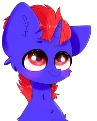 Size: 2000x2500 | Tagged: safe, artist:etoz, derpibooru import, oc, oc:blue blazes, unofficial characters only, pony, unicorn, blushing, bust, looking up, male, red hair, simple background, smiling, stallion, transparent background