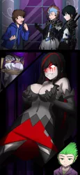 Size: 750x1634 | Tagged: arm behind back, artist:jonfawkes, breast grab, breasts, cloth gag, comic, derpibooru import, faceless female, female, gag, grope, hands behind back, human, humanized, mouth hold, oc, offscreen character, rarity, semi-grimdark, source needed, spike, suggestive, tied up