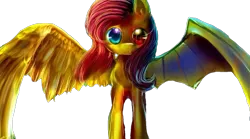 Size: 1280x713 | Tagged: safe, derpibooru import, fluttershy, bat pony, pegasus, pony, bat ponified, blue eye, duality, female, flutterbat, fusion, heterochromia, looking at you, mare, race swap, red eye, simple background, solo, spread wings, transparent background, wings