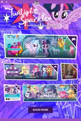 Size: 720x1073 | Tagged: safe, derpibooru import, applejack, fluttershy, pinkie pie, rainbow dash, rarity, sci-twi, silverstream, smolder, sunset shimmer, twilight sparkle, twilight sparkle (alicorn), alicorn, equestria girls, equestria girls series, season 8, spoiler:s08, applejack's hat, cowboy hat, equestria girls logo, geode of empathy, geode of shielding, geode of sugar bombs, geode of super strength, hat, humane five, humane seven, humane six, magical geodes, mane six, my little pony logo, twilight month, twilight sparkle month, website