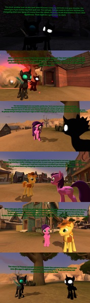 Size: 1920x6480 | Tagged: 3d, appleloosa, artist:soad24k, braeburn, castle of the royal pony sisters, changeling, cyoa, cyoa:hivemindless, derpibooru import, disguise, disguised changeling, gmod, oc, portal, safe, shadowling, thorax