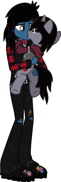 Size: 968x2886 | Tagged: safe, artist:lightningbolt, derpibooru import, ponified, ponified:kellin quinn, ponified:oliver sykes, human, pony, unicorn, equestria girls, .svg available, belt, boots, bring me the horizon, butt, butt touch, clothes, disguise, disguised siren, drool, drop dead clothing, equestria girls ponified, equestria girls-ified, fangs, gay, hair over one eye, hand on butt, holding a pony, hoodie, horn, human on pony action, interspecies, jeans, jewelry, kissing, lip piercing, male, necklace, paint stains, paintbrush, pants, piercing, plot, ripped jeans, shipping, shirt, shoes, simple background, size difference, sleeping with sirens, slit eyes, stallion, svg, tattoo, transparent background, undershirt, vector