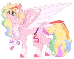 Size: 777x619 | Tagged: safe, artist:wanderingpegasus, derpibooru import, oc, oc:day dreamer, unofficial characters only, pegasus, pony, bracelet, chest fluff, colored hooves, feathered fetlocks, female, green eyes, image, jewelry, mare, necklace, png, ponysona, simple background, smiling, socks (coat marking), solo, stars in mane, tail feathers, white background