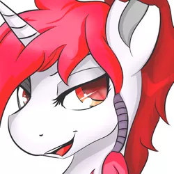Size: 3000x3000 | Tagged: safe, artist:dashy21, derpibooru import, edit, oc, oc:crimson prose, unofficial characters only, pony, unicorn, bust, commission, female, icon, looking at you, mare, open mouth, pigtails, pink mane, portrait, rose eyes, smiling, solo, torn ear, white coat