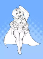 Size: 739x1023 | Tagged: artist:bigdad, belly button, big breasts, breasts, busty rarity, derpibooru import, emma frost, female, horn, horned humanization, human, humanized, rarity, sketch, solo, solo female, suggestive