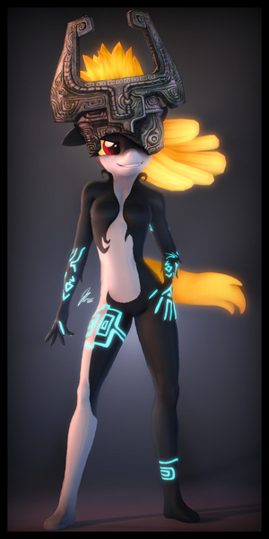 Size: 3600x7200 | Tagged: 3d, absurd resolution, anthro, anthrofied, arm fluff, artist:imafutureguitarhero, barely pony related, body fluff, border, breast fluff, breasts, chromatic aberration, colored sclera, contrapposto, crossover, derpibooru import, ear fluff, fangs, featureless breasts, featureless crotch, female, film grain, floppy ears, fluffy, fur, fused shadow, glow, glowing hair, gradient background, grin, hand on thigh, helmet, legend of zelda: twilight princess, leg fluff, midna, nose fluff, nose wrinkle, plantigrade anthro, safe, signature, smiling, smirk, solo, source filmmaker, the legend of zelda, the legend of zelda: twilight princess, vertical, windswept hair, windswept tail