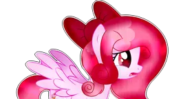 Size: 4169x2395 | Tagged: safe, artist:rachelclaradrawz, derpibooru import, oc, oc:dreamy pink, pegasus, pony, bow, crying, hair bow, simple background, solo, transparent background