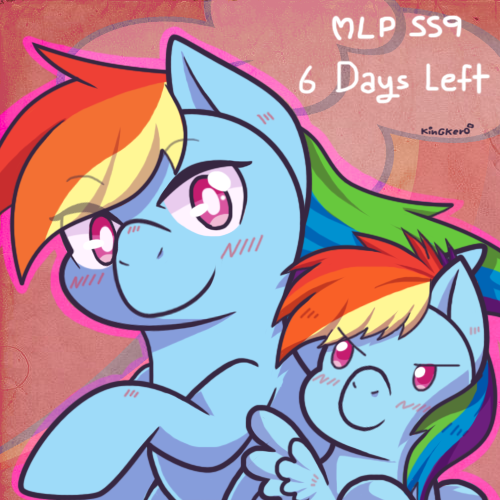 Size: 500x500 | Tagged: safe, artist:kingkero, derpibooru import, rainbow dash, pegasus, pony, season 9, spoiler:s09, blushing, countdown, cute, dashabetes, duality, eye clipping through hair, eyebrows visible through hair, female, filly, filly rainbow dash, hype, mare, season 9 countdown, self ponidox, smiling, younger