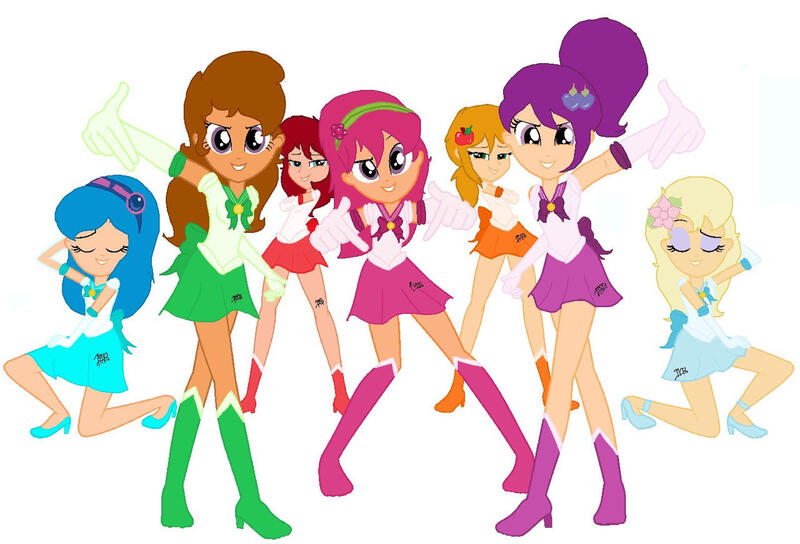 Size: 1280x870 | Tagged: safe, artist:afterglowsentry, artist:mapleb, derpibooru import, oc, oc:cherry cheesecake, oc:coconut cream muffin, human, equestria girls, equestria girls series, i'm on a yacht, spoiler:eqg series (season 2), angel cake (strawberry shortcake), apple dumplin, barely eqg related, base used, blueberry muffin (strawberry shortcake), boots, clothes, crossover, equestria girls style, equestria girls-ified, gloves, high heel boots, high heels, plum pudding, raspberry torte, sailor moon, shoes, strawberry shortcake