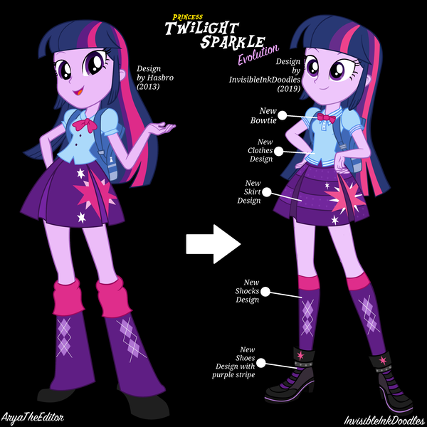 Size: 3120x3120 | Tagged: safe, artist:aryatheeditor, artist:invisibleink, derpibooru import, twilight sparkle, twilight sparkle (alicorn), alicorn, equestria girls, alternate design, bag, black background, bowtie, clothes, comparison, cute, cutie mark, design, element of generosity, element of honesty, element of kindness, element of laughter, element of loyalty, element of magic, elements of harmony, eqg promo pose set, evolution, female, hasbro, hasbro studios, magic, magical geodes, miniskirt, old vs new, pleated skirt, pose, shoes, simple background, skirt, socks, straight hair