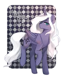 Size: 1061x1291 | Tagged: safe, artist:riukime, derpibooru import, oc, oc:star nebula moon, alicorn, pony, albino, alicorn oc, dark, darkness, half albino, horn, simple background, solo, wings