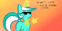 Size: 1000x500 | Tagged: artist needed, safe, derpibooru import, lyra heartstrings, pony, unicorn, /mlp/, 4chan, cute, drawthread, funny, gradient background, hand, magic, meme, missing cutie mark, pointing, ponified meme, reaction image, solo, sunglasses