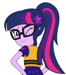 Size: 940x1060 | Tagged: safe, derpibooru import, edit, edited screencap, editor:lonely fanboy48, screencap, sci-twi, twilight sparkle, equestria girls, equestria girls series, spring breakdown, spoiler:eqg series (season 2), adorkable, background removed, cruise outfit, cute, dork, female, geode of telekinesis, glasses, lifejacket, looking at you, looking back, looking back at you, magical geodes, one eye closed, ponytail, simple background, wink