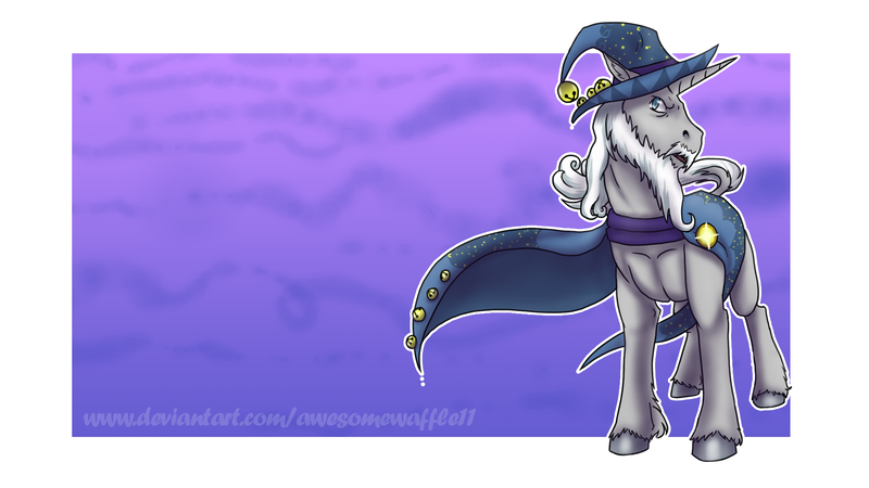 Size: 1920x1080 | Tagged: safe, artist:awesomewaffle11, derpibooru import, star swirl the bearded, pony, unicorn, cloak, clothes, hat, male, solo, stallion, unshorn fetlocks, wallpaper, wizard hat