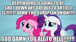 Size: 739x415 | Tagged: april fools, april fools 2019, article 13, caption, derpibooru import, edit, edited screencap, european union, excessive exclamation marks, image macro, pinkie pie, politics, rarity, sad, safe, screencap, text, vulgar