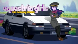 Size: 1920x1080 | Tagged: safe, artist:pedantczepialski, derpibooru import, twilight sparkle, equestria girls, alternate universe, car, clothes, equestria girls: the parody series, female, hat, initial d, peaked cap, toyota, toyota sprinter trueno [ae86], uniform, windswept mane