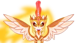 Size: 7200x4050 | Tagged: suggestive, artist:emu34b, derpibooru import, daybreaker, alicorn, pony, absurd resolution, cracking, drool, female, mane of fire, mare, mawshot, open mouth, sharp teeth, simple background, solo, spread wings, teeth, tongue out, transparent background, vector, wings