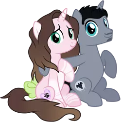 Size: 1024x1027 | Tagged: safe, artist:cindydreamlight, derpibooru import, oc, oc:cindy, oc:zac, unofficial characters only, pony, unicorn, bow, cinzac, female, hair bow, male, mare, simple background, stallion, transparent background