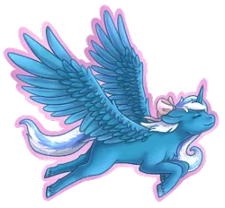 Size: 280x260 | Tagged: safe, artist:littlefuriouspancake, derpibooru import, oc, oc:fleurbelle, alicorn, pony, alicorn oc, bow, cute, eyes closed, female, flying, hair bow, happy, horn, long hair, long mane, long tail, mare, pink bow, ribbon, sweet, wings