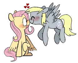 Size: 1234x1000 | Tagged: safe, artist:pinkiespresent, derpibooru import, derpy hooves, fluttershy, pegasus, pony, blushing, boop, derpyshy, female, happy, heart, lesbian, mare, noseboop, nuzzling, outline, profile, shipping, simple background, smiling, spread wings, surprised, transparent background, wings