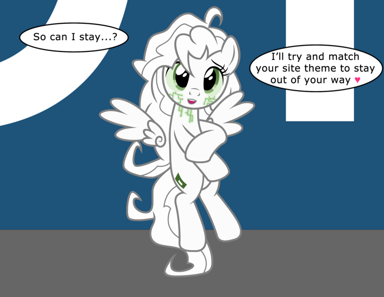 Size: 2939x2271 | Tagged: safe, artist:badumsquish, derpibooru import, oc, oc:derpi dot, unofficial characters only, pony, derpibooru, april fools, april fools 2019, badumsquish is trying to murder us, bashful, cute, dialogue, floating wings, heart, illusion, messy mane, meta, ocbetes, pixel art, show accurate, solo, talking to viewer, tiny, tiny ponies, twibooru theme illusion, wings