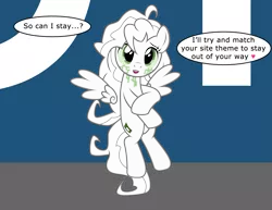 Size: 2939x2271 | Tagged: safe, artist:badumsquish, derpibooru import, oc, oc:derpi dot, unofficial characters only, pony, derpibooru, april fools, april fools 2019, badumsquish is trying to murder us, bashful, cute, dialogue, floating wings, heart, illusion, messy mane, meta, ocbetes, pixel art, show accurate, solo, talking to viewer, tiny, tiny ponies, twibooru theme illusion, wings