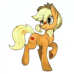 Size: 512x512 | Tagged: safe, artist:aerial, derpibooru import, oc, oc:jacklyn apples, unofficial characters only, earth pony, pony, artificial intelligence, clone, female, machine learning, mare, not applejack, raised hoof, scar, simple background, solo, white background