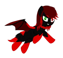 Size: 2500x2300 | Tagged: safe, artist:zethbsoul, derpibooru import, oc, oc:zeth b. soul, unofficial characters only, bat pony, pony, bat pony oc, bat wings, fangs, heterochromia, red and black oc, simple background, solo, transparent background, wings