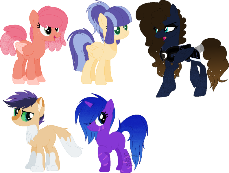 Size: 1061x804 | Tagged: safe, artist:klawiee, derpibooru import, oc, unnamed oc, unofficial characters only, cat, cat pony, hybrid, original species, pegasus, unicorn, armor, base used, colored eyes, colored hooves, colored wings, female, interspecies offspring, magical lesbian spawn, male, offspring, parent:big macintosh, parent:capper, parent:flash sentry, parent:fluttershy, parent:pinkie pie, parent:princess luna, parent:rarity, parent:twilight sparkle, parents:capperity, parents:flashlight, parents:fluttermac, parents:lunapie, paws, scar, sparkly mane, tail wrap, tp, wings