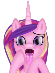 Size: 4000x5270 | Tagged: suggestive, artist:emu34b, derpibooru import, princess cadance, alicorn, pony, absurd resolution, bioluminescent, bust, drool, human teeth, maw, mawshot, missing accessory, open mouth, simple background, solo, teeth, tongue out, transparent background