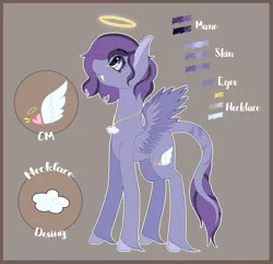 Size: 2000x1929 | Tagged: safe, artist:song-star, derpibooru import, oc, oc:lailah, unofficial characters only, angel pony, demon, demon pony, original species, pegasus, pony, angel, cloud, fangs, female, gray background, halo, heart, jewelry, mare, markings, necklace, reference sheet, simple background, solo, unshorn fetlocks