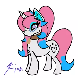 Size: 768x768 | Tagged: safe, artist:tian, derpibooru import, oc, oc:razz, unofficial characters only, cat, cat pony, hybrid, original species, unicorn, bell, bell collar, collar, female, glasses, mare, solo