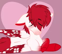 Size: 1247x1080 | Tagged: safe, artist:g-oldenarts, derpibooru import, oc, oc:bloodshot, unofficial characters only, pegasus, pony, airbrush markings, airbrushed markings, allergic, allergies, art trade, bangs, crossed hooves, crossed legs, crying, cute, droopy ears, eyes closed, feather, floppy ears, floppy hair, gradient legs, gradient markings, heart, hooves, large wings, lying down, male, male pegasus, mane over eyes, mane over face, markings, nose blush, pegasus oc, pink nose, puffy eyes, realistic wings, red, red eyes, runny nose, sad, side, simple background, snot, solo, stallion, striped feathers, striped wings, two toned wings, white, winged, wings