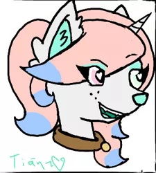 Size: 335x373 | Tagged: safe, artist:tian, derpibooru import, oc, oc:razz, unofficial characters only, dog, dog pony, hybrid, unicorn, collar, heart eyes, heterochromia, simple background, solo, white background, wingding eyes