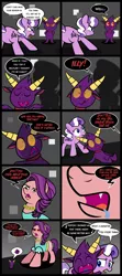 Size: 2000x4493 | Tagged: safe, artist:magerblutooth, derpibooru import, diamond tiara, spoiled rich, oc, oc:il, earth pony, pony, comic:diamond and dazzle, april fools, april fools 2019, clothes, comic, crying, silhouette, you're a devil a devil!